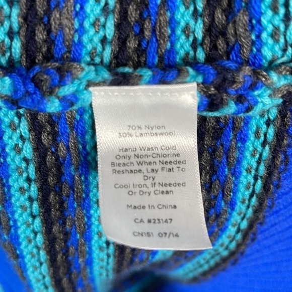 TALBOTS Lambswool Stripe Turtleneck Knit Sweater Cornflower Blue Chunky Prep M - Picture 8 of 10